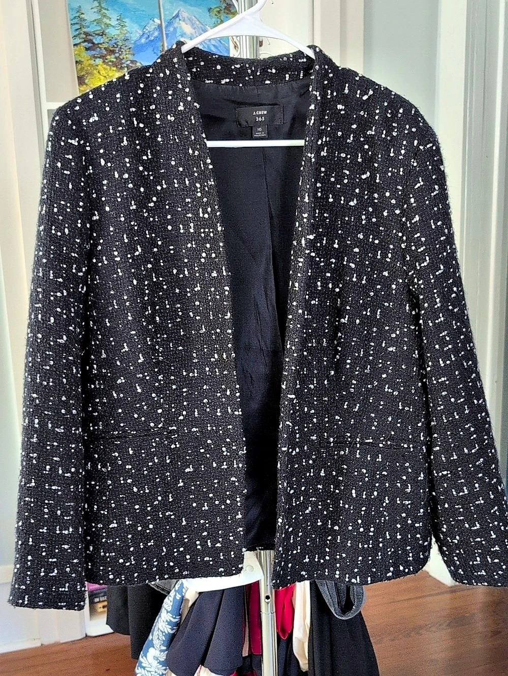 J.Crew 365 Black White Tweed Open Front Blazer 365 Boucle Blazer Black & White